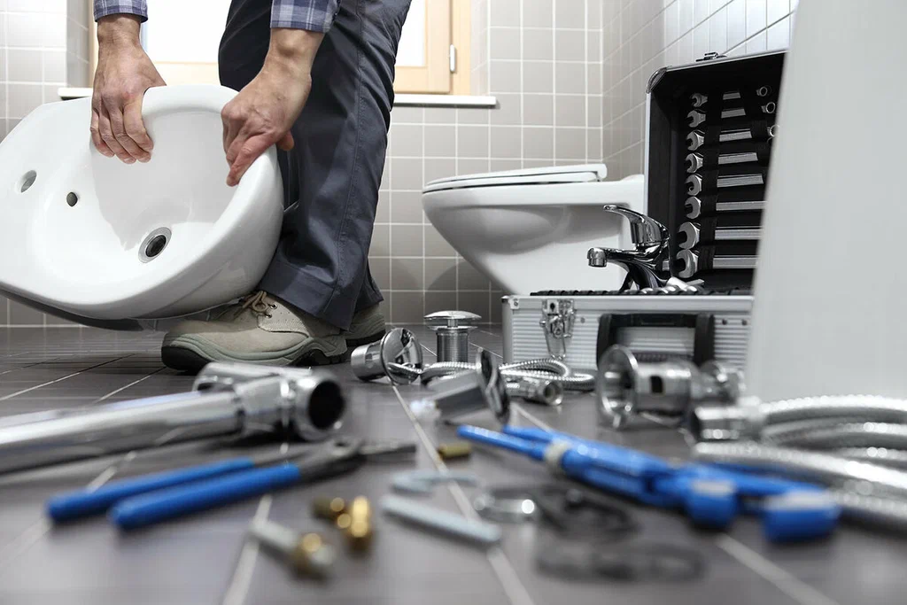 Plumbing tools prepared for a bathroom repair in La Quinta