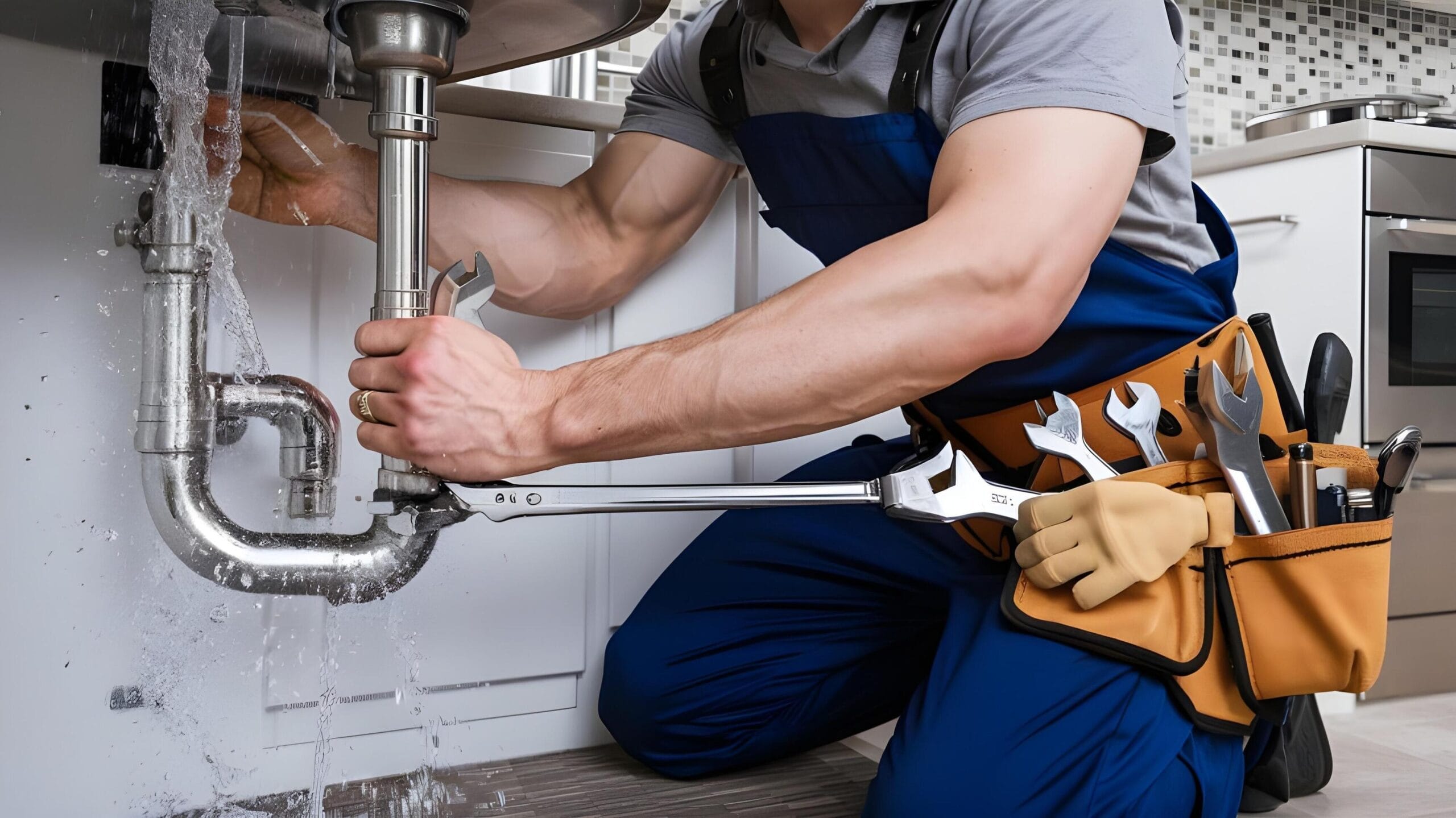 Plumber tightening a residential plumbing pipe in La Quinta
